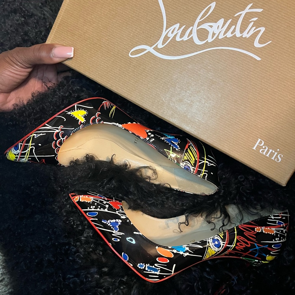 Christian Louboutin Black and Red Graphic Heels